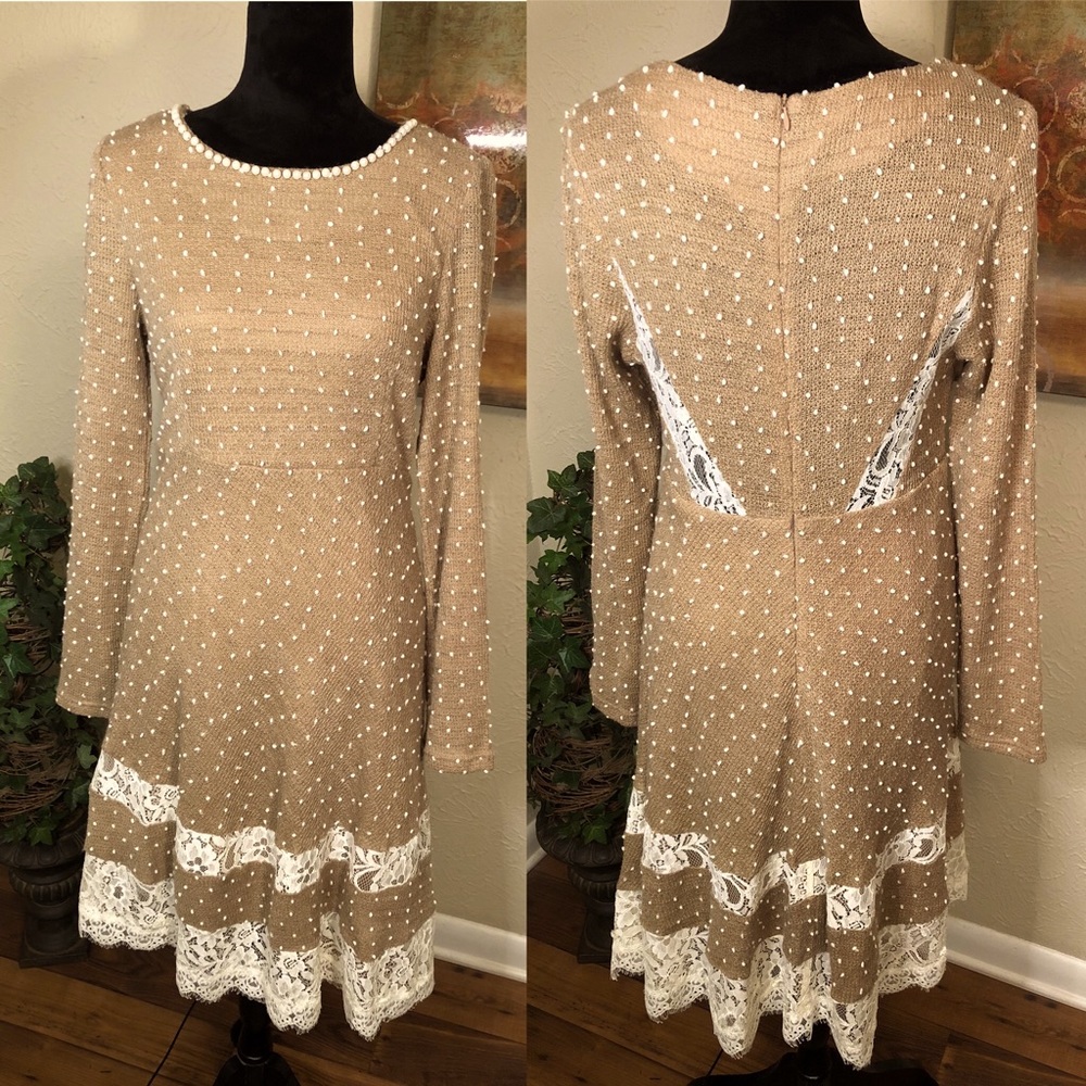 Ryu Vintage Pearl & Lace Embellished MIDI Dress